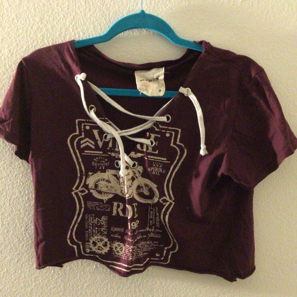 Maroon Lace up Crop Top